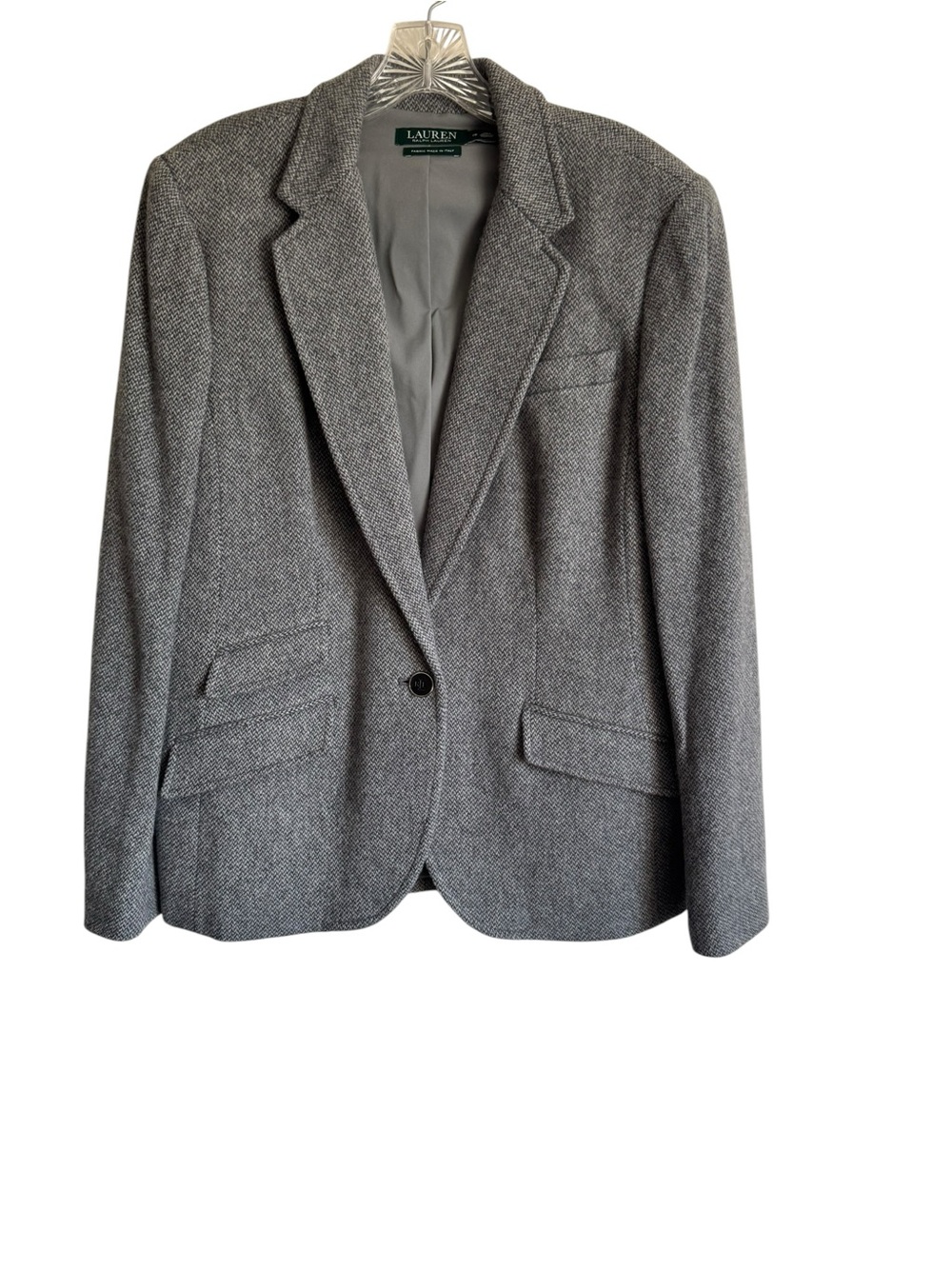Lauren Ralph Lauren Single Button Tweed Blazer Wool Blend Gray Size 16 - Picture 3 of 13